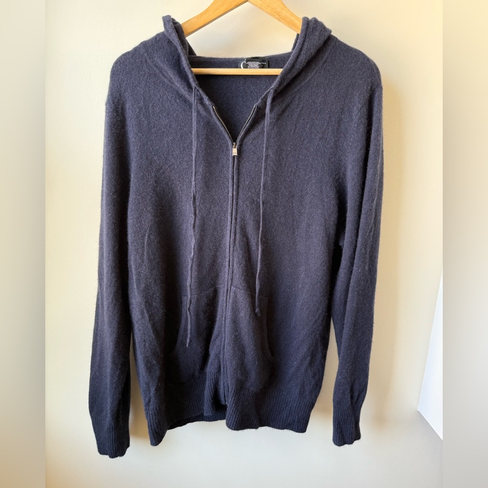 C BY BLOOMINGDALES 100% Cashmere Full Zip Hoodie Hooded Sweater Quiet Luxury XXL